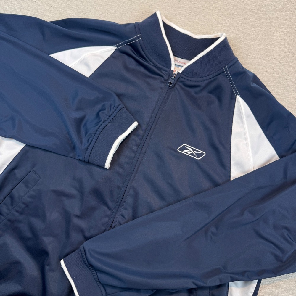 Reebok XL Track Jacket Mens Navy Blue Vintage Full Zip Colorblock Sportswear